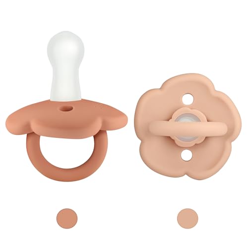 BebeBiu Baby Dummy, Pack of 2 Dummies, BPA-Free Silicone Soothers, Baby Pacifier with Large Air Holes, Newborn Essentials 6 Months Up (Rosewood/Blush)