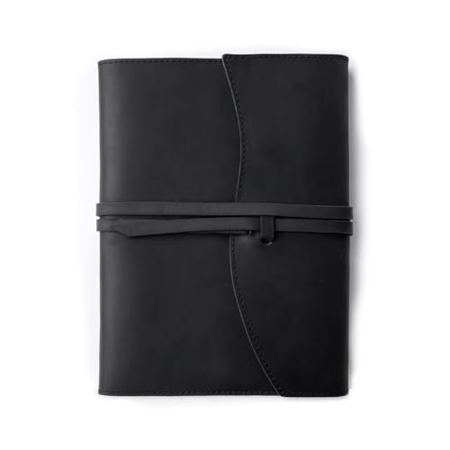 Carnet en cuir rechargeable A5 noir avec fermeture lacet et porte-cartes