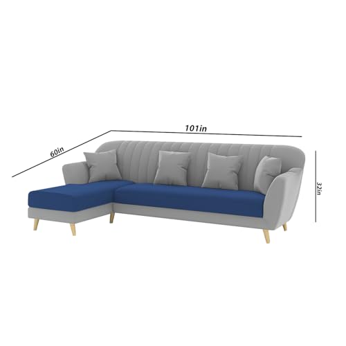 Image of Atticus LHS 6 Seater L Shape Sofa Set for Living Room (Blue Grey Fabric) Premium Fabric Sofa Set