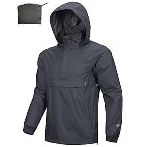 Outdoor Ventures Rain Jacket for Men Waterproof Pullover Lightweight Hooded Windbreaker Outdoor Raincoat Packaway Breathable Windproof Shell Jacket for Travelling, Camping, Running, Hiking