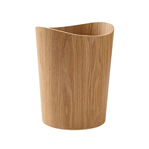 Cubo de basura de madera con forma irregular creativa y boca abierta