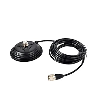 UAYESOK Base de Montage magnétique pour antenne HF/VHF/UHF Base de 4,3 Pouces (110 mm) avec câble coaxial RG58 5M (16,4 Pieds) Prise PL-259 pour émetteur-récepteur Radio Marine Bande UHF Felmale CB