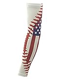 Nexxgen Sports Apparel Compression Arm Sleeve (Single)- 40 Styles and Colors- Men, Women, Youth - Basketball Shooter, Football, Baseball, Tattoo (Youth Medium, American Flag/Baseball Stitches)