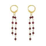 CRYSTALINES Natural Mozambique Garnet Gemstone Cluster Earrings, Handmade Bohemian Dangling Jewelry, 14K Gold Plated Rosary Chain Hoops, Healing Crystals, Birthstone Christmas Gift for Women