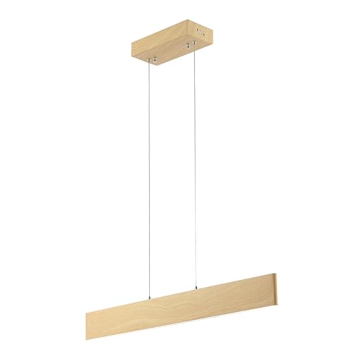 Image of JONATHAN Y 32" Light Brown Wood Finish Modern Linear Pendant, Dimmable Integrated LED Hanging Light for Kitchen Island, Dining Room, Adjustable Metal Ceiling Fixture, ETL Listed (JYL7018C)