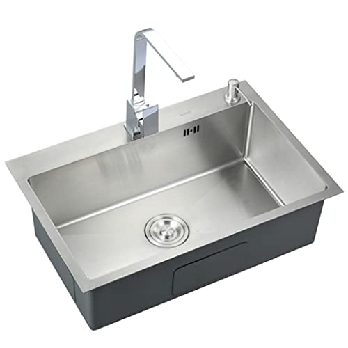 Évier de cuisine en acier inoxydable 68x45 cm argenté avec robinet