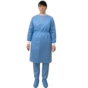 Disposable Isolation Gowns for Medical, Dental and Lab, Poly-Reinforced SMS Fabric, Level 3 Sterile, Latex-Free, Long Cuffed Sleeve, One Size, Blue – 1 Count