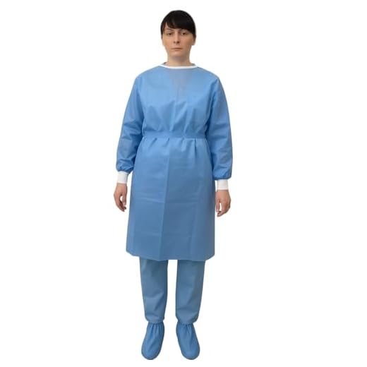 Disposable Isolation Gowns for Medical, Dental and Lab, Poly-Reinforced SMS Fabric, Level 3 Sterile, Latex-Free, Long Cuffed Sleeve, One Size, Blue – Pack of 25