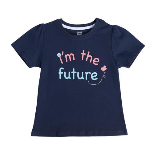 Image of miniklub Girls Round Neck Frill Sleeve Knitted Cotton Top (Navy Color)
