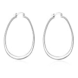 Comelyjewel Womens 925 Sterling Silver Elegant Oval Shaped Extra Large Hoop Earrings | Sterling Silver Hoop Earrings Oval, Polished Earrings For Women,Girls' Gifts (Silver)