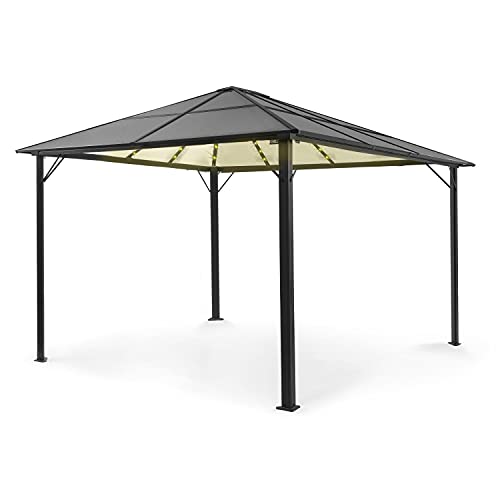 blumfeldt Pergola Jardín Impermeable 3x4m, Gazebo Techo Policarbonato, Kit de Pérgola Metálica Ligera Estructura Aluminio, Carpa Exterior, Pérgola Cristal Translúcido, Luces LED Regulables