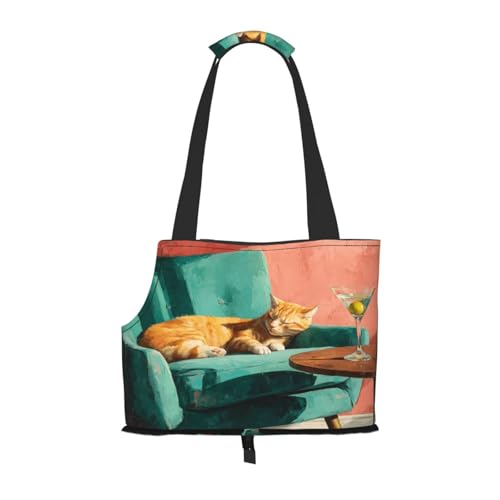 Orange Tabby Cat On Teal Velvet Armchair Pet Sling Carrier for Small Dog Cats Puppy Portable Tote Bag Pouch for Outdoor Travel Hiking