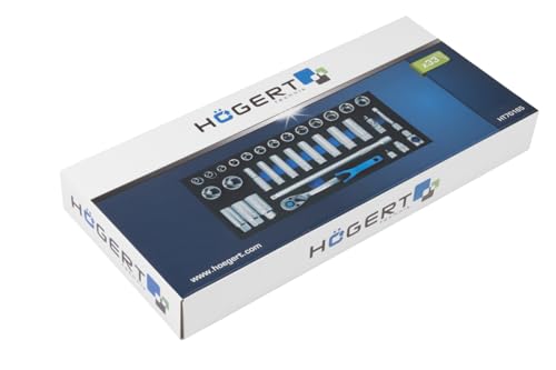 HÖGERT TECHNIK Juego de llaves tubulares de 3/8, 33 piezas, mango de carraca 72T, acero CRV, incluye conector de bujía, adaptador, inserto EVA, resistente y resistente a la corrosión