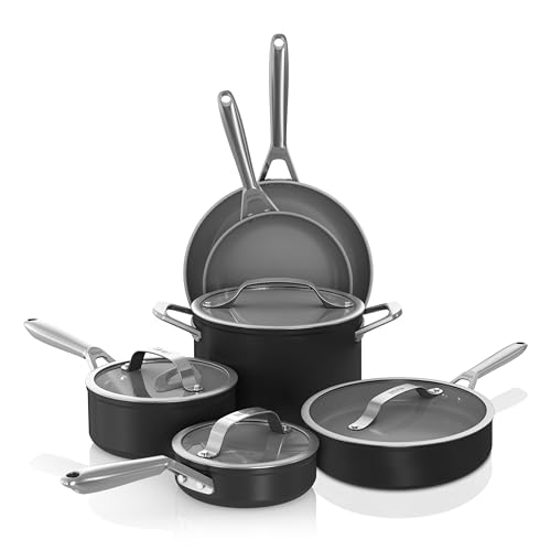 Comparison: Best Non Stick Ninja Pans 7 Ninja Ceramic Pro 10-Piece Cookware Set, Non-Stick Pots & Pans Set with Glass Lids, Nontoxic, PTFE Free, Ceramic Coated, Oven Safe, All Stovetops & Induction Compatible, Black, CW39010BK