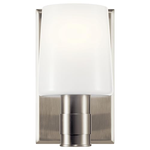 Image of Kichler Adani 1-Light Wall Sconce, Modern Light with Opal Glass in Brushed Nickel, for Bathroom, Powder Room, Kitchen, Bedroom, or Hallway (8.5 inch x 5 inch), 55174NI