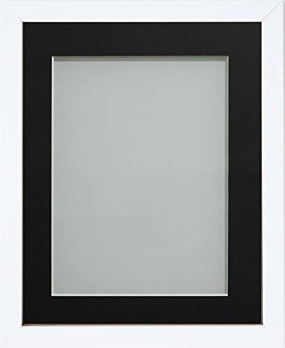 Frame Company Jellybean Range White Wooden A4 Picture Photo Frame with Black Mount for Image 10x6 inch * Choice of Colours & Sizes* Fitted with Perspex