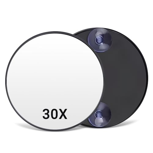 Opiniones de Espejos de aumento de esta semana. 50 MITEGELO Espejo de Aumento de 30X, Espejo Ampliado con 2 Ventosas, Que Pega en Espejo de Cosmético o Ducha para Makeup, Exprimir Acné y Depilar Cejas, Portátil 3,4 Pulgadas...