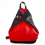 Mochila bolso antirrobo de piel Rojo/Negro, Mochila de piel auténtica en rojo y negro
