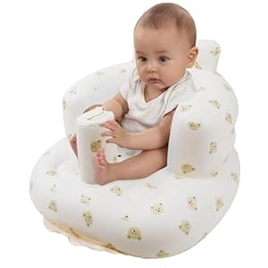 Inflatable Baby Seat for Babies 3 Months and Up, Toddler Floor Seats for Sitting Up, Built in Air Pump Baby Seats for Kids, Blow Up Baby Chair with Back Support – Cute Bear