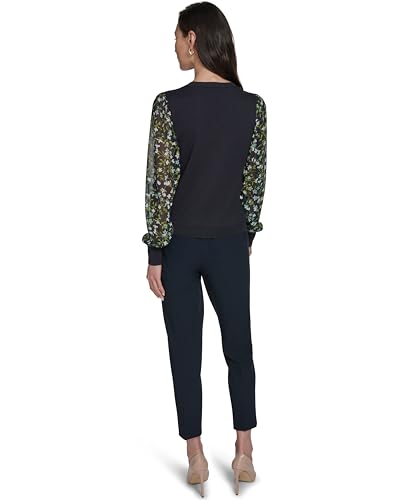 Image of Tommy Hilfiger Women's Long Sleeve Twofer Sweater with Woven Sleeves