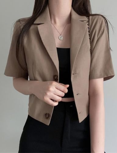 IDEALSANXUN Womens Linen Cropped Blazers Casual Short Sleeve Lightweight Blazer Jackets4