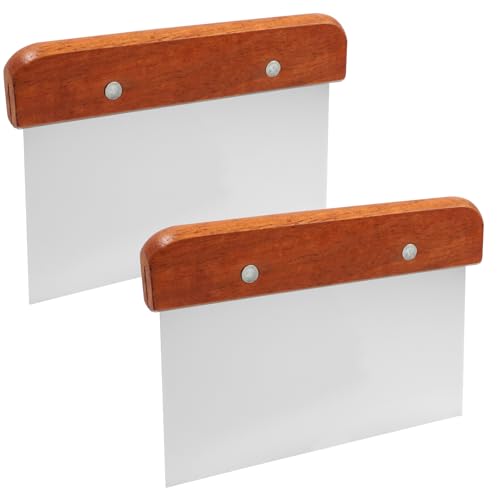 2 Pack Dough Scraper Set Stainless Steel, 15cm Dough Cutter Food Grade Baking Scraper with Wooden Handle, Professional Bench Scraper & Pastry Cutter for Pizza, Bread, Pasta & Cake Dough