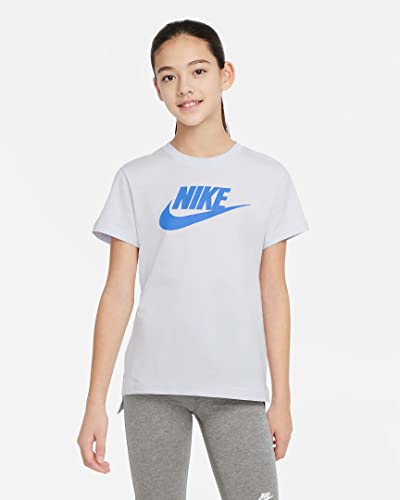 Nike Girls' Sportswear Essential Futura T-Shirt (Football Grey/University Blue, Small) #TOP2
