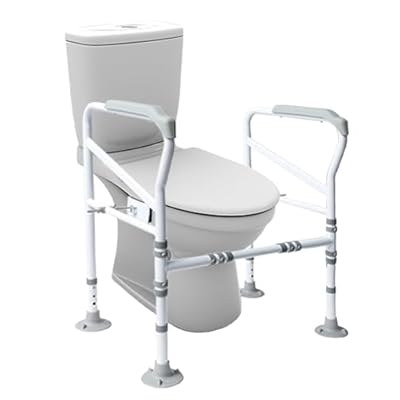 Toilet Safety Rails, Pre-Installed Toilet Handles for Elderly and Disabled, Stand Alone Adjustable Toilet Safety Rails for Seniors with Two Fixing Pads for Extra Safety.