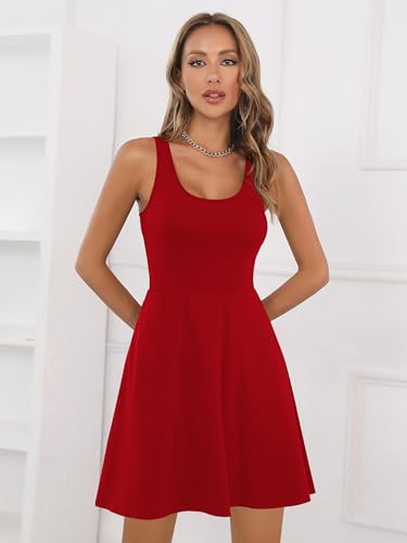 Image of Missufe Women's Sleeveless Racerback Flared Casual Plain Tank Dress