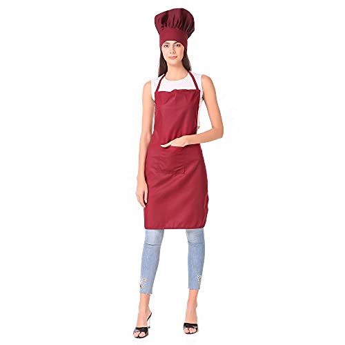 Image of KODENIPR CLUB Kitchen Apron With Cap Set for Women /Men Chef (Maroon)