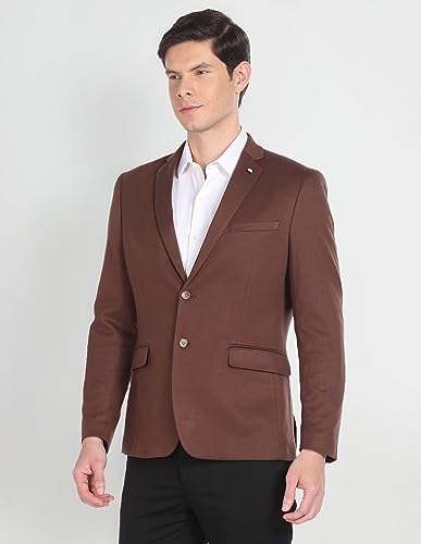 Image of Arrow Men's Red Textured Notch Collar Long Sleeve Formal Polyester Slim Fit Blazer
