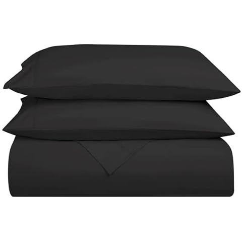 100% Poly-Cotton Duvet Cover Set |200 Thread Count Palin Dyed Duvet Quilt Cover Set With Free Pillowcases| Non-Iron Easycare Bedding Set - Single Double King Super King Sizes (Double, Black) Cover