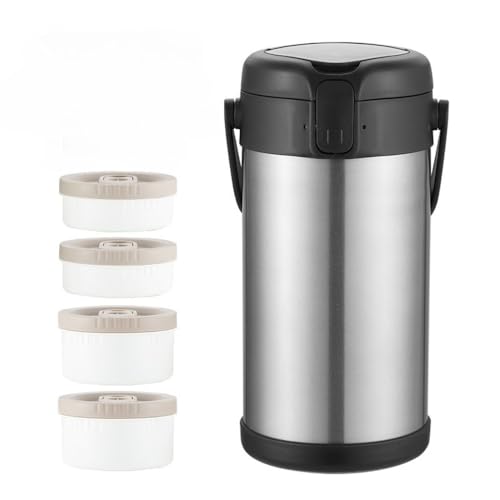 GRSMIS 保温ランチジャー 保温弁当箱 真空断熱 2.2/2.7L スープジャー ランチボックス ステンレス、 円筒形 丼ぶり型 保温、 抗菌 、真空断熱 抗菌304ステンレス鋼 大容量 カトラリー付きご飯茶碗型 学生 社会人向け (4段 304ステン