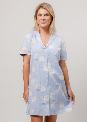 Camisola Algodão Feminina Americana Manga Curta com Botão Botões Inverno Adulto indicado Gestante Am