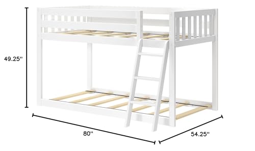 Image of Max & Lily Fundamental Twin Low Bunk Bed, Kids Solid Wood Modern Bed Frame with Strong Wooden Slats, Non-Toxic Finishes, High Weight Capacity, White