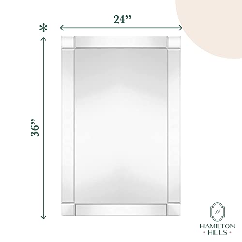Hamilton Hills Rectangular 24x36 inch Silver Framed Vanity Mirror | Beveled Edge Squared Corner Frame Vanity Wall Mirror | Classy Decorative Bathroom Mirrors for Vanity, Hallway or Entry - Hanging - Image 2