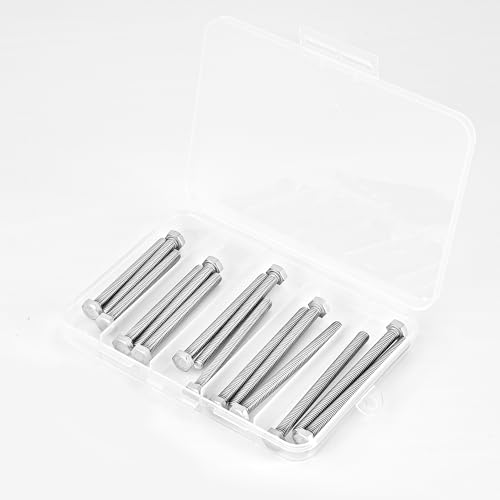 Image of M6 x 60mm 65mm 70mm 75mm 80mm Heavy Duty Hexagon Bolts Hex Head Screws, 304 Stainless Steel, Metric, Machine Fully Thread, Bright Finish, Assortment Kit 20PCS