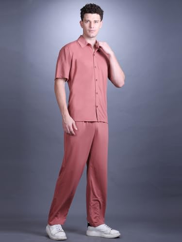 Image of CHKOKKO Men's Co-Ord Set Premium Cotton Blend Oversized T-Shirt & Shorts Cord Set with Side Pockets Round Neck Half Sleeves Solid with Contrasting Stripes Summer or Casual Wear