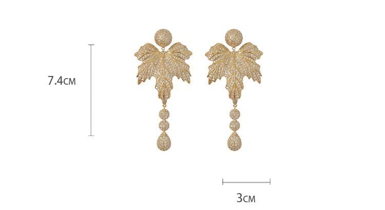 Lange Ohrringe aus Sterlingsilber für Damen, brillanter Schmuck in Ahornblattform