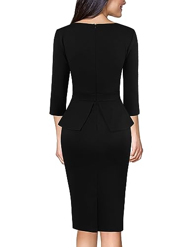 Image of VFSHOW Womens Wear to Work Front Zipper V Neck Peplum Business Office Church Flattering Pencil Sheath Dress