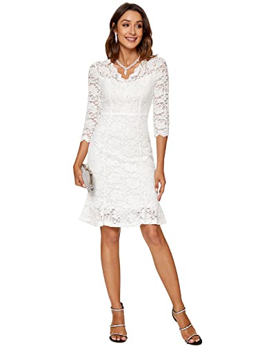 Image of Atnlewhi Womens 3 /4 Sleeve Slim Fit Lace Cocktail Dresses Party Wedding Guest V Neck Formal Evening Bodycon Dress