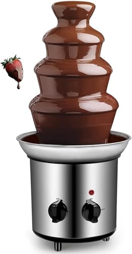 4 Tier Electric Chocolate Fondue Fountain Machine for Parties - 430 Stainless Steel Melts Cheese, Queso, Candy- Dip Strawberries, Apple and More - 60-Ounce/1.8L - 40℃/104℉ Heating Temperature