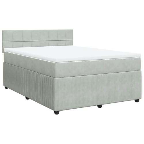 vidaXL Boxspringbett, Doppelbett mit Matratze Matratzenauflage, Bettgestell mit Lattenrost Kopfteil, Polsterbett Bett für Schlafzimmer, Hellgrau 140x200cm Samt vidaXL Boxspringbett, Doppelbett mit Matratze Matratzenauflage, Bettgestell mit Lattenrost Kopfteil, Polsterbett Bett für Schlafzimmer, Hellgrau 140x200cm Samt