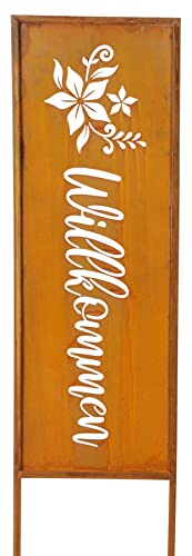 levandeo Willkommen H83cm Stele Rost Rostdeko Braun Gartenstecker...