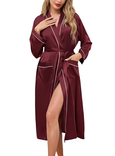 Peignoir de bain femme satin long pour maison toutes saisons