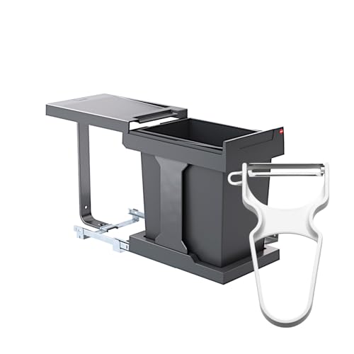 Hailo Abfallsammler 20L | Einbau-Mülleimer für Schrank ab 40 cm | Automatische Türanbindung mit Öffnungsautomatik | Vollauszug | Kunststoff-Inneneimer | Mit weißem Sparschäler