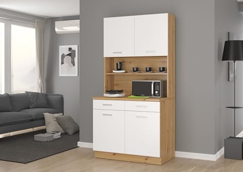 Buffet Küche Mario 100cm Küchenzeile Küchenblock Einbauküche Weiss Eiche Artisan