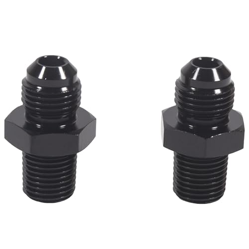 6AN Male Flare to 1-4Npt,Thread Size of 6AN Is 9-16-18 Unf,Pipe Fitting Adapter Work for Widely Used In FuelSystems, Cooling Systems, Power Steering Systems, Etc Aluminum Straight Black 2PCS.