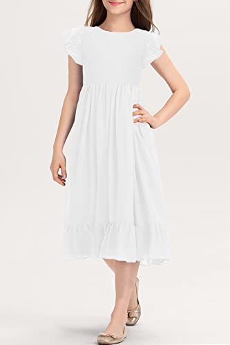 MITILLY Girls Elegant Lace Flower Crew Neck Ruffle Chiffon A-Line Flowy Birthday Party Midi Dress3