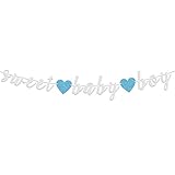LASKYER Sweet Baby Boy Silver Glitter Garland Banner with Blue Heart Perfect for Baby Shower Sweet B